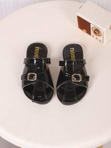 一双女童凉鞋，新款蝴蝶结公主鞋，松紧带设计，软底休闲女童沙滩鞋，适合夏季穿着。 - 黑色 - 查看 3