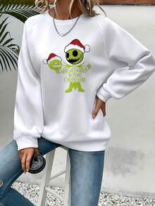 Nightmare Before Christmas Women's Sweatshirt - Tim Inspired Green  & Sally Graphic, Cozy Round Neck Pullover For Fall Winter, Casual & Themed Events (Officially Licensed) - 白色 - 查看 1
