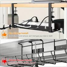 Retractable Under-Desk Cable Management Rack, Office Desk Cable Manager, Cable Management Trough, Power Strip, And Wire Organization And Storage Rack - 黑色 - 查看 4
