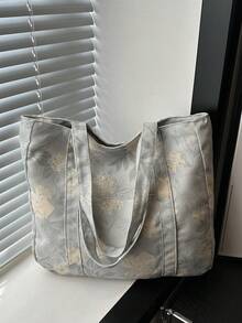 Nueva bolsa de tote de gran capacidad con estampado floral casual, adecuada para uso diario, trabajo, ocio, citas, regalo, mochila de estudiante universitaria de mujer