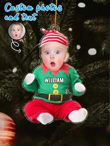 1pc Customized Elf Shaped Christmas Ornament With Photo And Name, Personalized Decoration To Hang On Christmas Tree, Create Holiday Atmosphere - Green - View 14