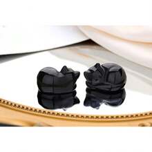 QINJIEJIE Black Obsidian Cat Decor Crystals And Healing Stones Figurine Sleeping Cats Stone Statue Gift Carved Gemstones Sculpture Office Home Desk Kitten Cute Cat Decor For Men Stocking Stuffers - Kd-clear石英 - 查看 4