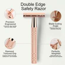 Rose Gold Double-Edge Razor With 10 Blades, Unisex, And Reusable For Home And Travel.