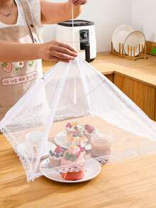 1pc 43*43cm/16.93*16.93inch Large Collapsible White Mesh Food Cover Tent - Foldable And Washable, Ideal For Outdoor Picnic, BBQ And Party, Insect-Proof, Great For Breakfast Buffet, Party Food Cover, Transparent Mesh Design - White - View 3