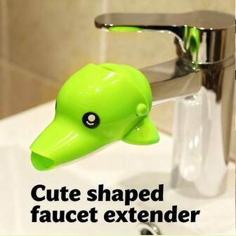 1个可爱海豚水龙头延长器，专用于洗手，卡通绿色海豚浴室水槽简易安装配件，适用于多种用途