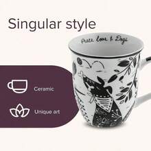 Karma Gifts - Taza bohemia de 16 onzas en blanco y negro - Bonita taza de café y té tazas de café de cerámica para mujeres y hombres - Perro - Ver 4