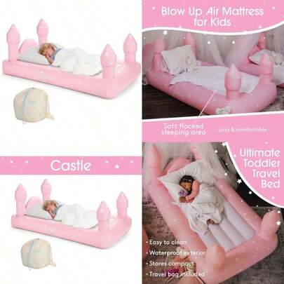 FUNBOY Cama Inflable de Viaje y colchón para niños. Perfecto para Fiestas de Pijamas. Incluye Bolsa de Almacenamiento para Transporte(Rosado)