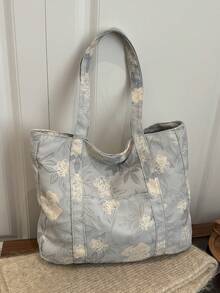 Nueva bolsa de tote de gran capacidad con estampado floral casual, adecuada para uso diario, trabajo, ocio, citas, regalo, mochila de estudiante universitaria de mujer