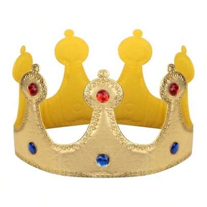 Birthday King Crown Royal Theme Gold Prince Princess Queen Party Hat with Gems for Birthday Party Halloween Costume Accessories Photo Props