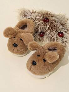 Pantuflas de peluche de cachorro para niños pequeños/niños, zapatos forrados cálidos y antideslizantes para el hogar, lindos para niñas con tacón grueso, invierno