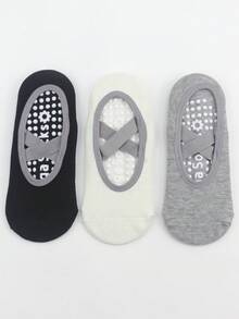 3 Pairs Black, Purple, Gray Silicone Criss-Cross Non-Slip Comfortable Yoga, Gym, Workout Sports Ankle Socks For Women, Fall - Multicolor - View 23