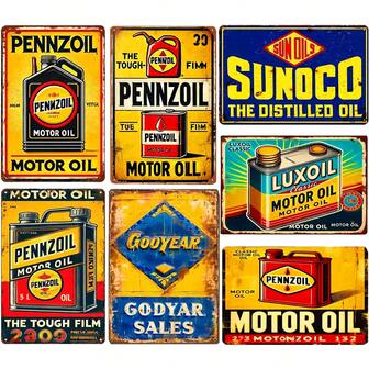 1件，石油经典机油金属锡牌（8英寸x12英寸/20厘米x30厘米），复古锡牌车库俱乐部复古酒吧男士专属空间装饰牌艺术海报汽车家居墙贴装饰
