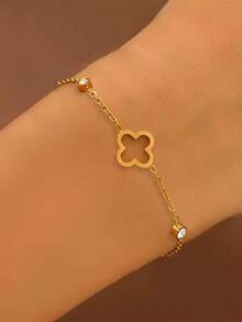 3 Peças Pulseira Minimalista e da Moda em Aço Inoxidável 18K com Formato de Coração, Não Desbota, Decorada com Diamantes, Adequada para Uso Diário de Mulheres como Presente - Multicolorido - Visão 5