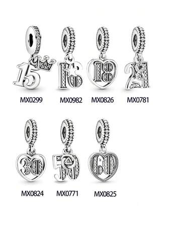 1 件时尚镀银方晶锆石镶嵌数字年龄吊坠 - 15 / 18 / 16 / 21 / 30 / 50 / 60，适合家人、亲戚、朋友生日礼物