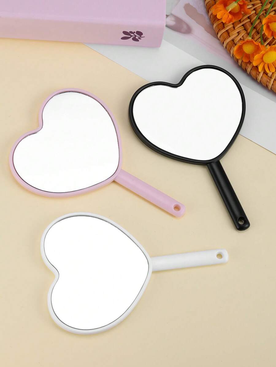 1个/5个/10个装 手持心形化妆镜，可爱学生宿舍必备，价格实惠，圣诞礼物，化妆品，化妆工具，便宜好物，礼物，女士礼物，圣诞礼物 - 彩色 - 查看 1