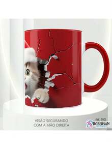 Christmas Mug Red Porcelain Decoration Gift Happy Santa Claus Cat - Đỏ - Xem 4