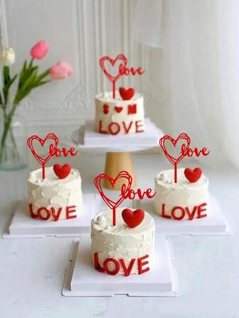 20 piezas Decoraciones en forma de corazón rojo "Amor" para decorar pasteles, decoración de cupcakes para fiestas de San Valentín y bodas