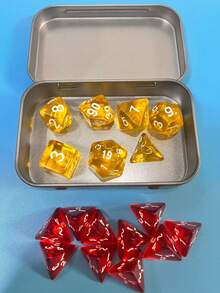 7件套星空骰子套装，铁盒包装，D&D骰子套装（D4、D6、D8、D10、D%、D20），适用于桌面游戏、万智牌、角色扮演游戏；10颗红色D4骰子，用于制作治疗药水。