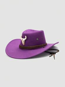 1pc Unisex Animal Bull Head Decor Hat, Wide Brim Western Style Cowboy Hat, Punk Rock Fashion, Adjustable Wind Rope Design, Suitable For Daily Wear, Concerts, Outdoor - A - View 17