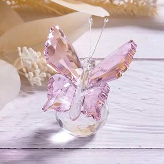 1pc Creative Home Decor Butterfly Crystal Miniature Model Ornament, Valentine's Day Souvenir Small Gift, Holiday Decoration