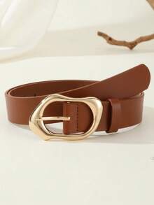 1pc Minimalist Fashion Asymmetric Gold Buckle Women's Belt, Versatile For Jeans, Casual Pants, Dresses - Black - View 15