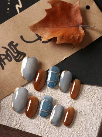 10 piezas de uñas postizas acrílicas de ojos de gato azules, marrones y doradas, uñas falsas cortas, kit de uñas artificiales que incluye 1 hoja de pegatinas adhesivas y 1 lima mini