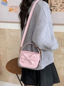 1个女童蝴蝶结装饰PU手提包，斜挎水桶包，适合日常、派对、活动等场合使用。 - A - 查看 6