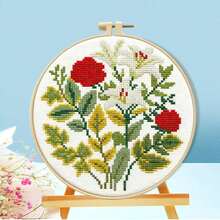1 Set Floral Cross Stitch Kit, DIY Embroidery Materials, Multiple Options (Pink Floral, Rose & Lily, Purple Bouquet), Includes Embroidery Hoop, Scissors, Threader, 11CT Fabric, Needles, Home Decor Creative Gift