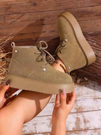 Women's Vintage Thick Sole Motorcycle Boots, Mid-Calf Work Boots, Round Toe Combat Boots, Brown Ankle Boots And Short Boots, Autumn/Winter