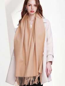 Thick Long Shawl/Blanket, 280g - Khaki - View 9