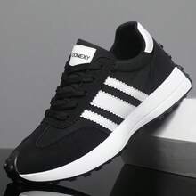 Zapatillas deportivas casuales y versátiles con diseño de rayas para hombres - Negro - Ver 2