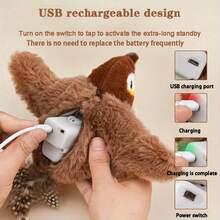 1pc Random Color Migipaws Cat Doll, Interactive Realistic Mockingbird Flapping Wings Doll, Includes Cat, Feathers Suspended By Elastic Cord, Auto Chirping, Suitable For Indoor Cat Self-Play, Sparrow Bird Plush Pet Doll