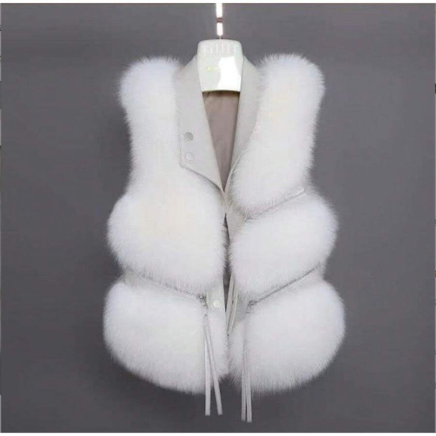 Short Faux Fox Fur Vest For Women Fashion Women Vest - trắng - Xem 1