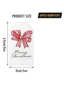 48pcs Christmas Elegant Watercolor Bow Christmas Gift Tags – Red/White Striped, Blank Cursive-Friendly Paper, With Hemp Rope | For Holiday Gift Wrapping, Gift Exchanges, Party Decor & Christmas Card Crafts - Multicolor - View 7