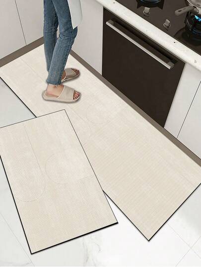 1pc Soft Rubber Kitchen Mat, 3.5mm Thick Kitchen Rug, Intersecting Line Geometric Style Absorbent Kitchen Mat Carpet, Can Be Trimmed To Fit Kitchen Size, Surface Fabric Material, Middle Foam Layer, Bottom Rubber Layer, Suitable For Kitchen Rugs, Kitchen Decor, Wedding Decor, Home Decor, Bathroom Mat, Entryway Mat, Laundry Room Mat, Hallway Carpet, Living Room Mat, Etc.