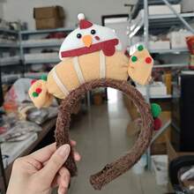 可爱圣诞糖果雪人毛绒发箍，圣诞卡通头饰发夹发卡，女士发饰，棕色毛绒底座，饰有雪人、星星、汽车、圣诞帽等卡通图案，可爱风格完美契合圣诞氛围，发箍发圈，女士发带 - 糖果款 - 查看 9