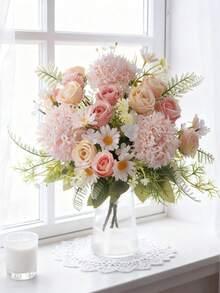 1/3/80支人造玫瑰、绣球花、牡丹混合花束，新娘捧花，婚礼装饰，DIY花环材料，生日派对，家居装饰花瓶，户外花园秋季装饰 - 粉色 - 查看 3