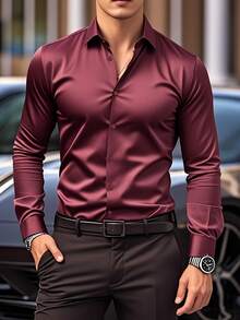 Men's Three-Piece Set, Solid Color Long-Sleeved Business Shirt, Formal And Professional Work Shirt, Suitable For Office Work And Business Travel, Office Wear, Business Attire, Corporate Men, Professionals On The Job, High-Quality Material - 白色的 - 查看 3