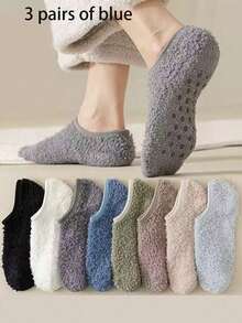 1/3/6 Pairs Random Women Short Socks, Coral Fleece Socks, Fluffy Socks, Indoor Home Warm Non-Slip Short Tube Sleeping Socks, Suitable For Multiple Occasions, Autumn/Winter