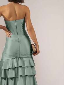 Simple Party Pleated Hem With Asymmetrical Ruffle Formal And Evening - Mint Green - View 1
