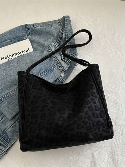 时尚撞色豹纹复古单肩手提包