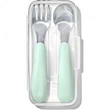 OXO Tot On-The-Go Juego de tenedor y cuchara - Flor - Verde - Ver 1