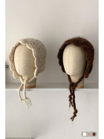 花卉图案马海毛秋冬新款保暖护耳帽，时尚灰色花卉流苏针织帽，舒适针织渔夫帽，百搭针织渔夫帽，保暖内衬针织帽，适合秋冬季节