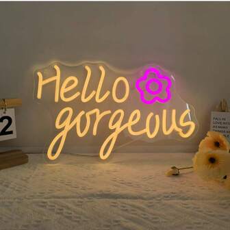 1个“Hello Gorgeous”霓虹灯墙饰灯，适用于约会、求婚、生日、派对、房间、卧室、婚礼、订婚、客厅装饰，生日礼物