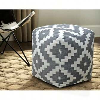 La'Grace Home Vintage Geometric Pouf Cotton Printed Footstool Cover Black 55 X 45 Cm Size