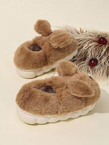 Pantuflas de peluche de cachorro para niños pequeños/niños, zapatos forrados cálidos y antideslizantes para el hogar, lindos para niñas con tacón grueso, invierno