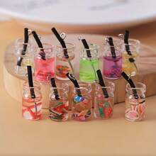 1/3/5/10pcs Mix Packed Milk Tea & Fruit Tea Charms, Resin Mini Bottle, Juice Drinks Pendants DIY Material - Multicolor - View 2