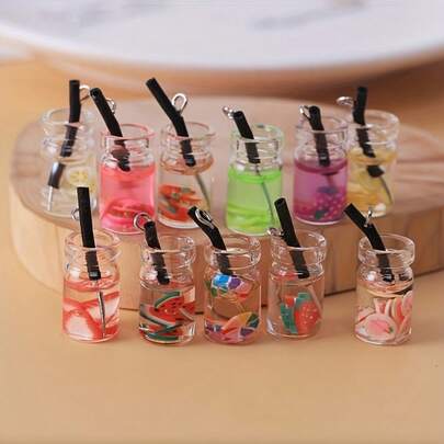 1/3/5/10个装混合包装奶茶和水果茶吊坠，树脂迷你瓶，果汁饮料挂件 DIY 材料