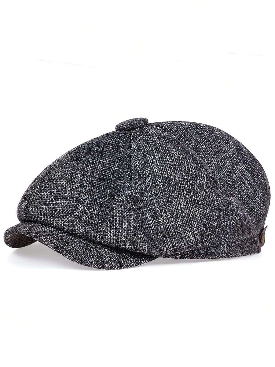1pc Men's Solid Color Linen Newsboy Cap, Casual Outdoor Hat Suitable For Spring, Autumn, Travel, Beach, Party,Summer,Holiday,Festival - Dark Grey - View 1