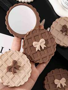 Cute Waffle Shaped Double-Sided Compact Mirror, Portable Makeup Mirror With High-Definition Reflective Surface For Touch-Ups, Rotatable Round Mirror For Women - Multicolor - View 2